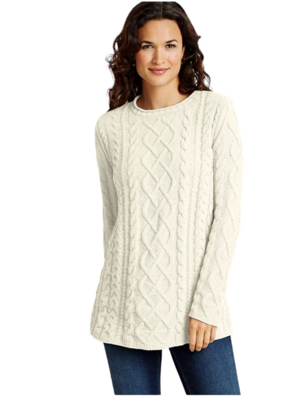 NWT J. Jill Women's Ivory Cable Knit Chenille Fishermans Sweater Soft Cozy 2X
